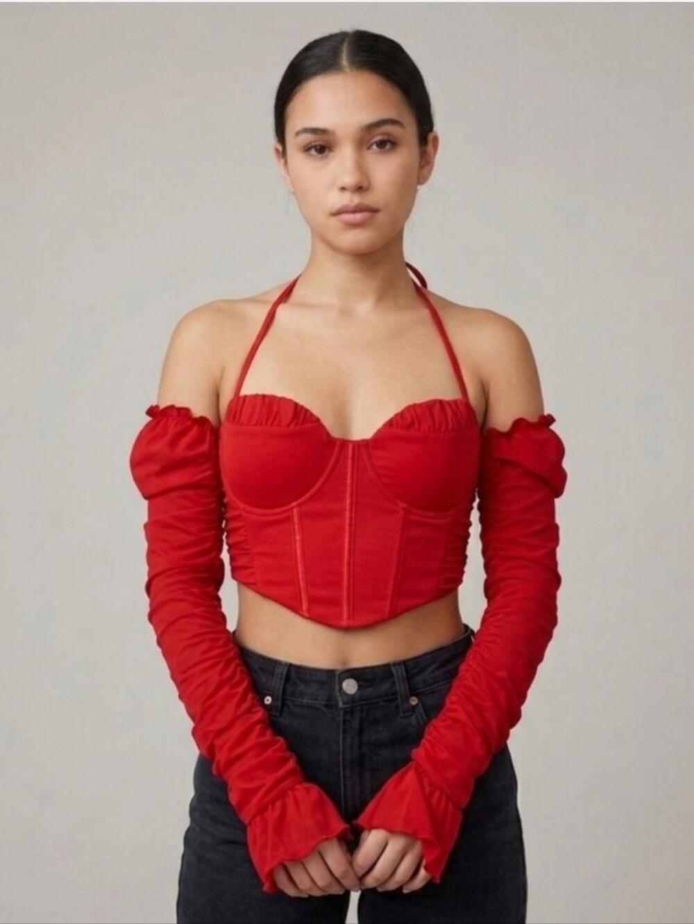 NWT-Y2K Red Long Sleeve Crop Top XS